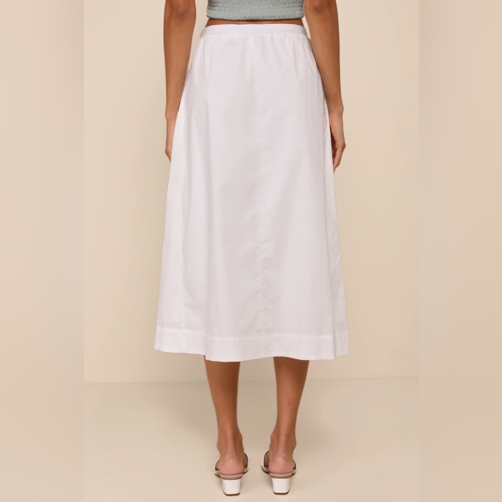 Lulus Simple Loveliness White A-Line Midi Skirt With Pockets XS NEW NWT - Picture 2 of 5